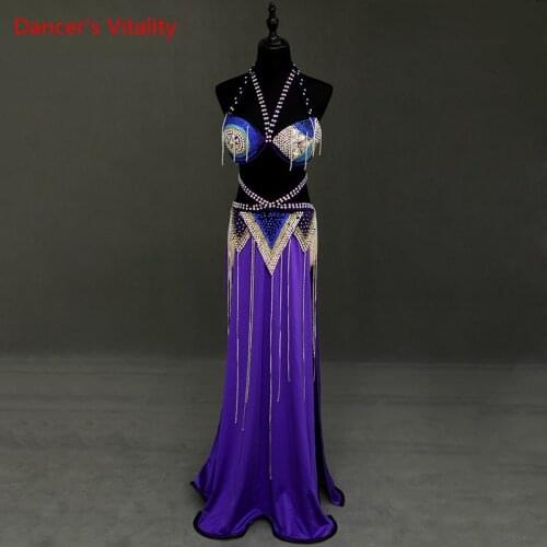 Belly Dance Set Female Adult High-end Diamond Bra Long Skirt Competition Clothing Profession Custom Performance Clothing Suit
