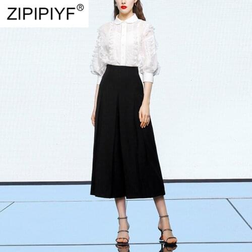 Runway Ladies Autumn Suit Office Work White Blouse Black Fashion Business Skirt Women Formal Pantsuit