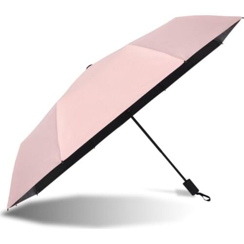 Women Umbrella Female Sunny Rain Dual Use Simple Solid Color 3 Folding Parasol Black Glue Sunscreen Sunny and Rainy Umbrella