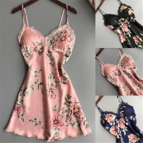 Women Sexy Lace Lingerie Satin Sleepwear Dress G-string Babydolls Chemises Nightwear V-neck Floral Babydoll Underwear Wholesale