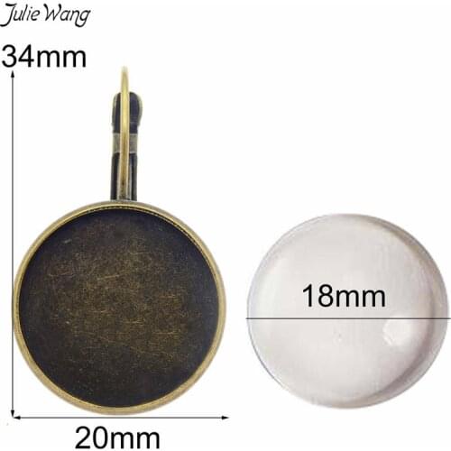 Julie Wang 6pcs/pack Antique Bronze Earring Clips Setting Tray Base Matching Glass Cabochon Earring DIY Accessory Vintage
