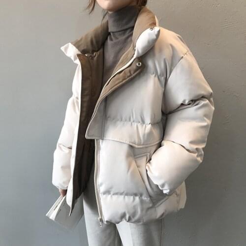 Winter New Style Solid Cotton-Padded Jacket Women Oversize Bread Stand-Up Collar Thick Warm Causal Chic Coat Parka 2020 CRRIFLZ