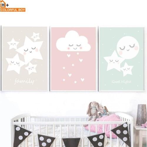 Star Moon Cloud Nursery Wall Art Canvas Painting Nordic Posters And Prints Cartoon Wall Pictures Girl Boy Baby Kids Room Decor
