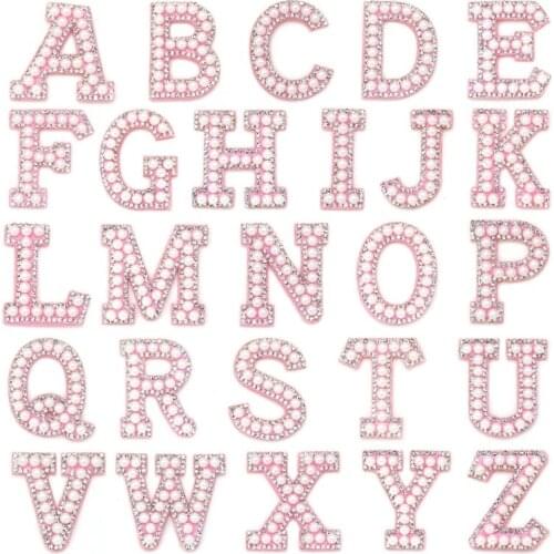 26 PCS Iron on Letters Patches Applique Sew on Patches Rhinestone Pearls Letter A-Z Patch Alphabet Embroidered Patches DIY Name
