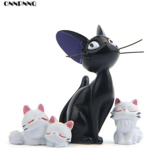 3pcs/set Cartoon Animal Kawaii Black Cat White Cat Resin Figurines Crafts Wholesale Gifts Child Doll Desk Accessory Home Decor