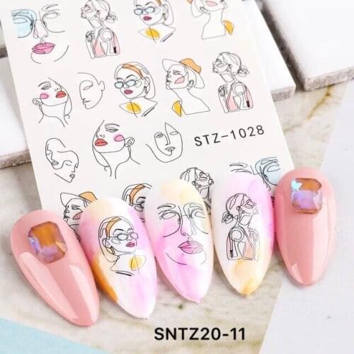 3D Flower Nail Stickers Women Face Sketch Abstract Butterfly Image Nail Art Decor Sliders Manicure Stickers for Nails SNTZ20