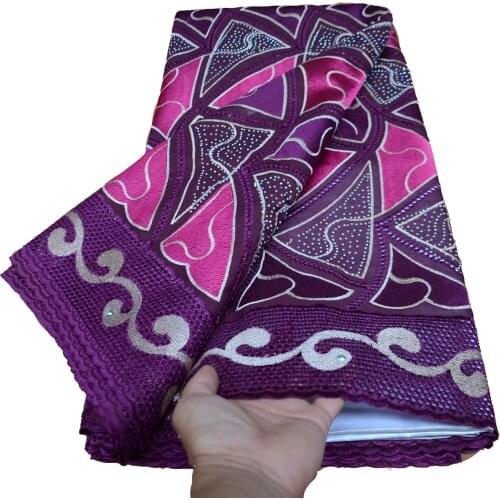 5 yards Purple african embroidery swiss voile cotton lace for clothes high quality African wedding lace with stones 912155