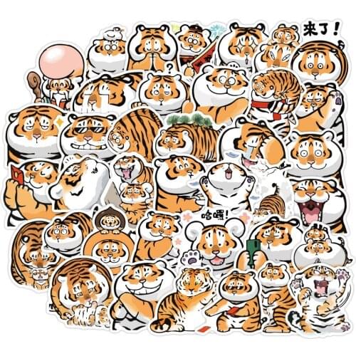 50PCS Tiger Cartoon Anime Stickers Creative Cute Animals For Luggage Laptop Skateboard Snowbord Pegatinas Decals Sticker F4