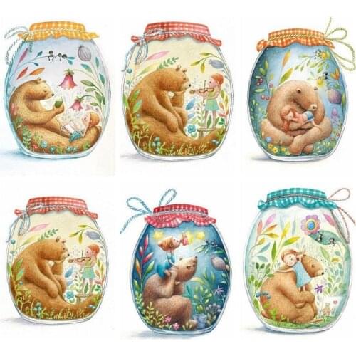 5D DIY Cartoon Bear And Girl In Jar Diamond Painting Full Drill Embroidery Cross Stitch Mosaic Home Decor Christmas Gift