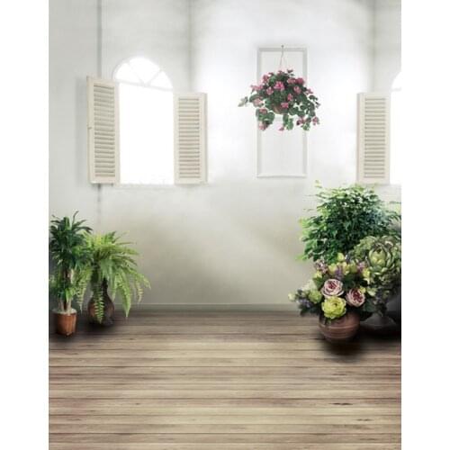 5x7ft Wooden Floor Flowers Window Photography Backdrops Photo Props Studio Background