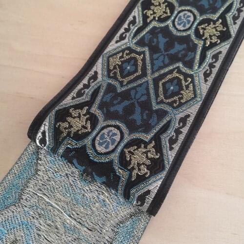 9.3cm 93mm 3-3/4' Delicate Beautiful Turquoise Wine Filigre Golden Folk Ethnic Webbing Curtain Laciness National Jacquard Ribbon