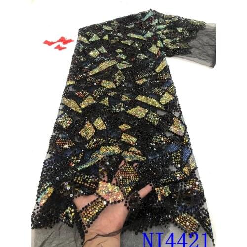 African Sequins Lace Fabrics Luxury Lace French Mesh Tulle Lace Fabric Nigerian Net Lace Fabrics for Wedding Party NI4421