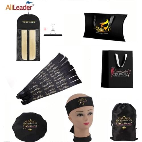 Alileader custom Hair Storage Bag With hangers，stain wig bags ,wig elastic band ,satin hair bonnets sleep caps