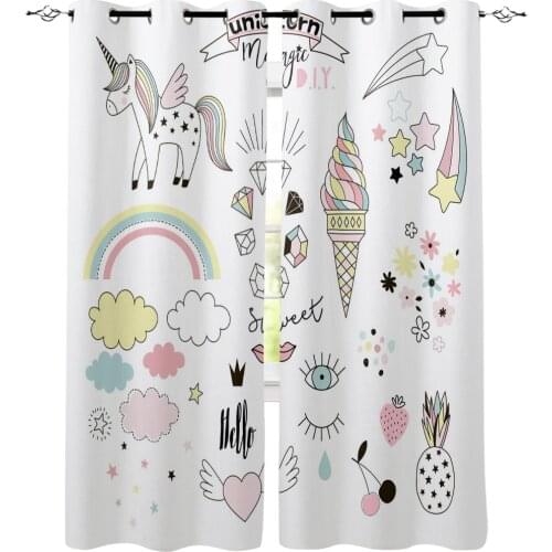 Pineapple Unicorn Ice Cream Room Curtains Large Window Curtain Kids Room Bedroom Curtain Living Room Curtains Home Decor Drapes