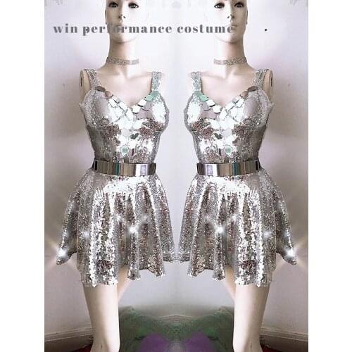 Bar Ds Jazz Dance Costume Nightclub Party Female Singer Gogo Sexy Sequined Sliver Princess outfits