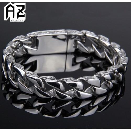 AZ 21mm Large Personality Punk Bracelet Silver Color Stainless Steel Bracelets For Women Men Goth Jewelry Gifts Free Shipping