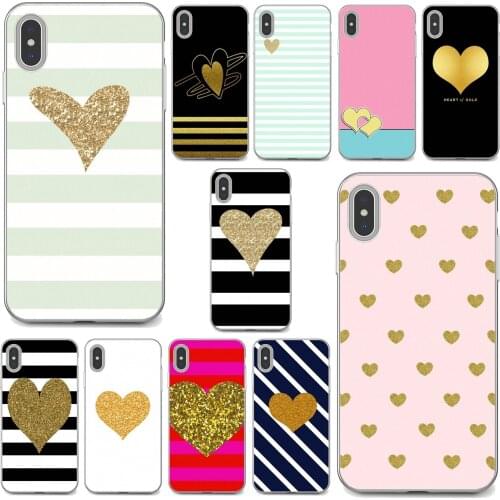 For Samsung Galaxy S7 S8 S9 S10E S20 FE Note 10 20 Edge Lite Plus Ultra Cell Phone Case Striped-Golden-Heart-Glitter-Sweet
