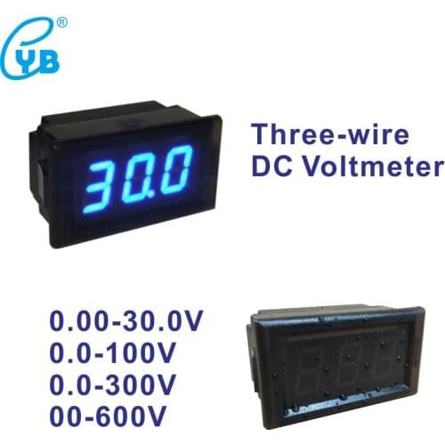 Three Wires Voltage Meter DC 0-30V 100V 300V 600V LED Digital Waterproof Voltage Tester Volt Panel Meter 0.52'' LED Volt Monitor