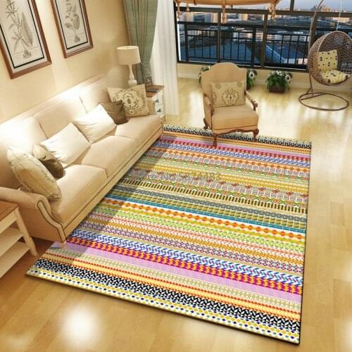 Color Bohemian Stripes Ethnic Style Bedroom Living Room Crystal Velvet Printed Hallway Floor Mat Carpet Customization