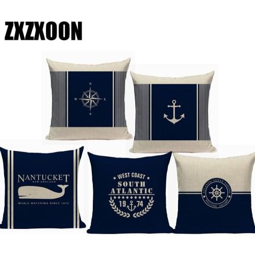 Decorative Throw Pillows Case Marine Saling Fish Dark Blue Polyester Cushion Cover for Sofa Home Car Living Room Decoration