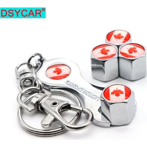 DSYCAR 1Set Zinc Alloy Anti-theft Car Wheel Tire Valve Stem Caps Air+ Wrench Keychain Auto Car Accessories Wheels Tires Parts