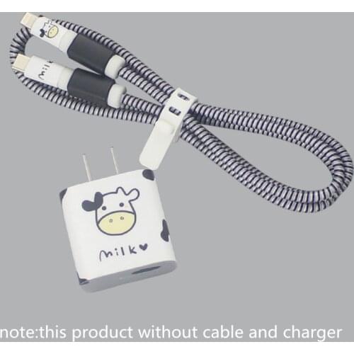 Good Gifts Cartoon 18W USB Cable Earphone Protector Set With Cable Winder Stickers Spiral Cord Protector For iPhone 12/11pro max