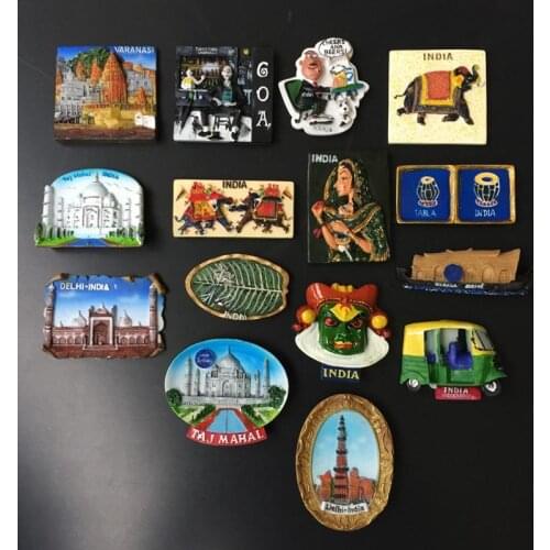 India Fridge Magnet Souvenir New Delhi Stupa Taj Mahal Ganges River Goa Punka Bar Sari Girl Painting Decoration Magnet of Craft