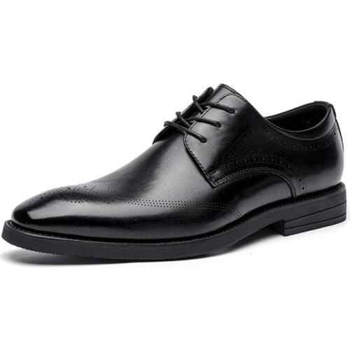 2021Men Dress Shoes Derbies Style Solid Color Genuine Leather Low Heel Rubber Spring Fall Gentry Classic Fashion