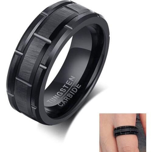 8mm Black Tungsten Carbide Tire Tire Ring for Men Matte Finish Groove Design Wedding Bands Comfort Fit