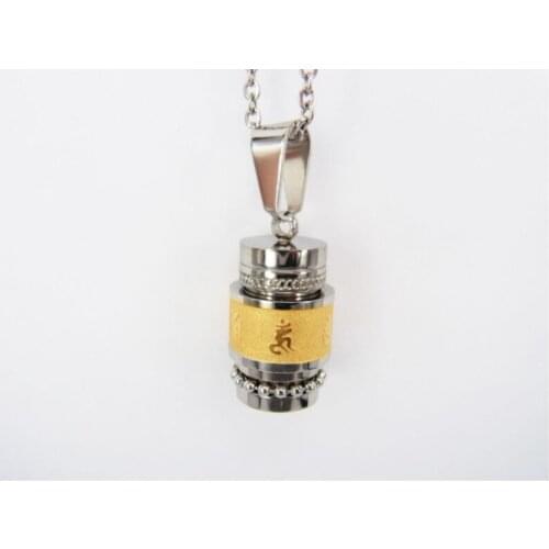 2019 Six Words Buddhism Pendant Necklace Stainless Steel OM Mantra Rotatable Prayer Wheel Bottle Urn Jewelry
