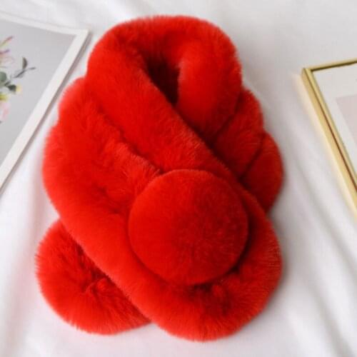 Red Winter Scarf Luxury Faux Fur Warm Scarf Fashion Soft Plush Thicken Snood Scarves Shawl for Adult Kids Women Girls Gift
