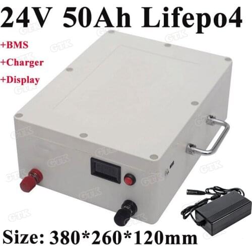 24v 50ah lifepo4 lithium battery pack built-in BMS for solar energy system motorhome golf trolley golf cart scooter+5A Charger