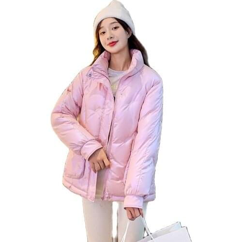 Fashion Short Stand-up Collar Bright Winter Jacket Women Bread Jacket 2021 New Korean Version Loose Warm Embroidered Jacket