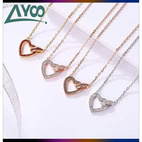 SWA Fashion Jewelry Original 1:1 Charm Valentines Day Heart Shaped Lady Cute Clavicle Necklace Romantic Gift For Women