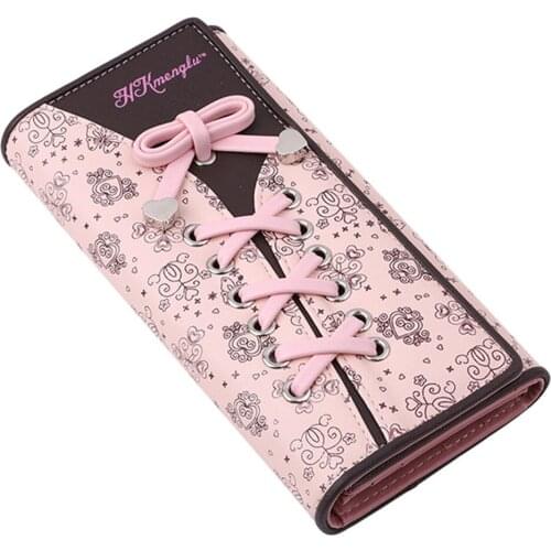 Fashion Women Wallets Leather Shoelace Style Pocket Money Bag Female Vintage 3-Deck Purse Wallet Case Card Holder Purse