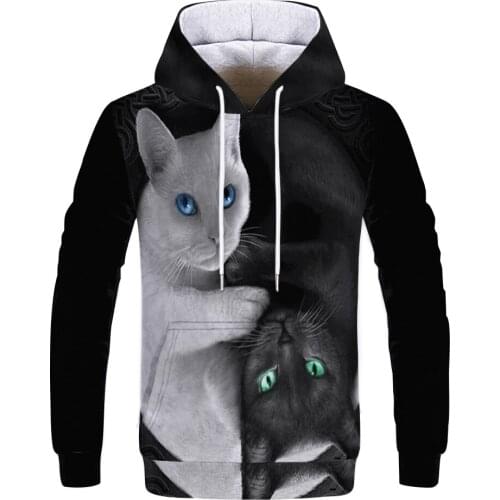 Mens Fashion Slim Long Sleeve Hoodie Street Style Outdoor Top Printed Cat Print Casual Pullover Spring and Autumn Hot Sale