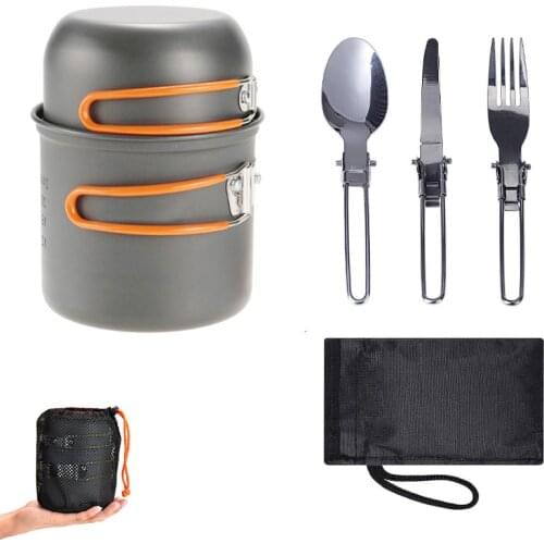Ultralight Camping Cookware Set Utensils Outdoor Cooking Tableware Set Hiking Picnic Pot Pan Bowl with Folding Knife Fork Spoon