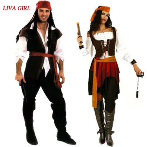 New Men women Male Pirates Costume Jack Sparrow Masquerade Cosplay Pirate Costumes Halloween Carnival Fancy Dress Party Supplies