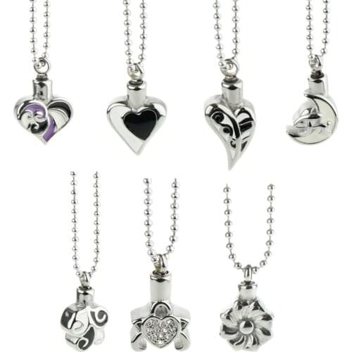 Openable Stainless Steel Cremation Jewelry Urn Pendant Necklace Ashes Keepsake Memorial Jewelry - Multiple Style