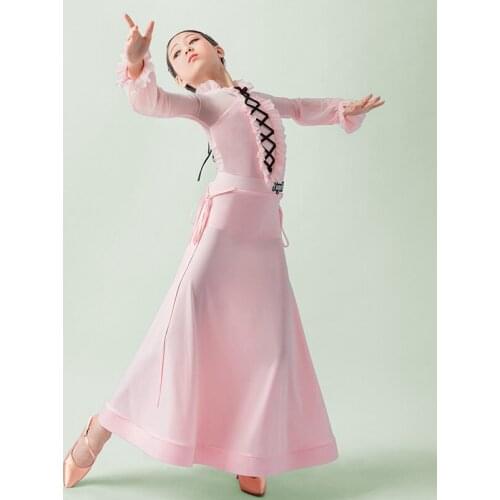New Girls Standard Ballroom Dance Dress Kids Pink Waltz Performance Clothing Flamenco Outfit Competition Stage Wear DNV13368