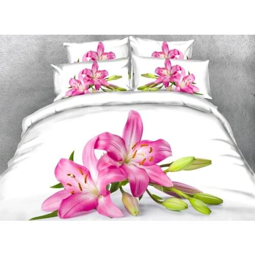 JF-168 Pink Lily flower print 3D duvet cover set King size floral bedding