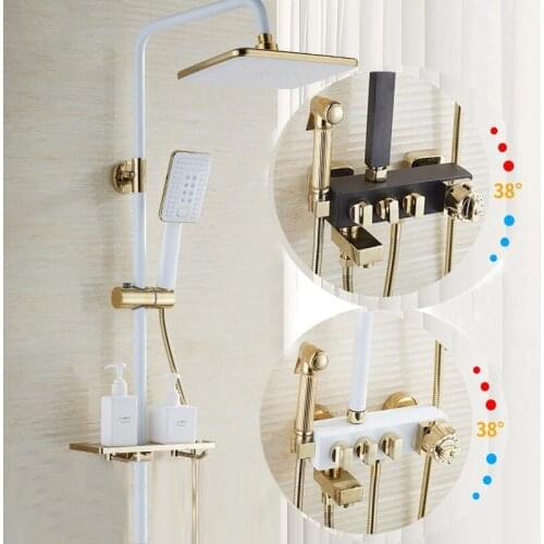 Bathroom Luxury black White Golden shower set with bidet Bathtub shower set bathroom Thermostatic shower set