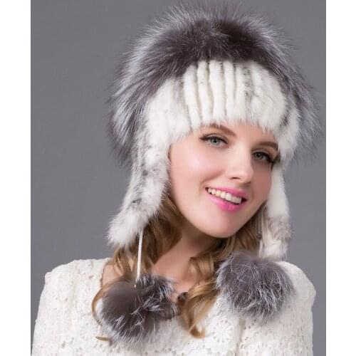 Russia Women Real Rex Rabbit Fur Hats Outdoor Elastic Knitted 100% Genuine Rex Rabbit Fur Cap Winter Warm Real Fur Beanies Hat