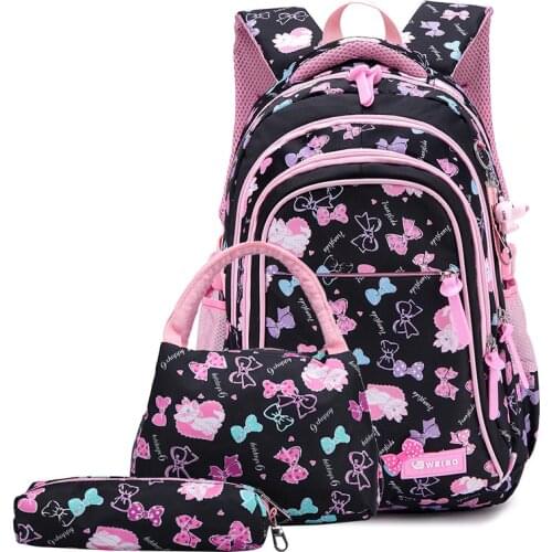 3 in 1 Girls Backpack Mochila Children School Bags Princess Bag Cute Bow print Primary School Backpacks Kids Bookbag 2020 New