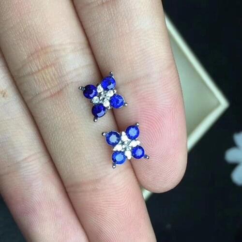Sapphire earring gems Stud earring Natural and real sapphires 925 sterling silver Flower style