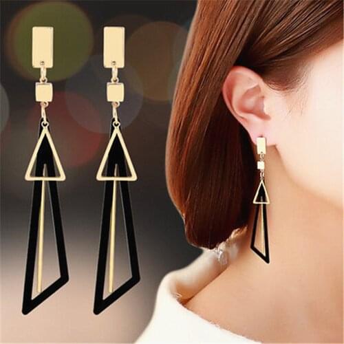 Korean Statement Geometric Earrings Square Triangle Long Tassel Earrings For Women Fashion Jewelry Oorbellen Brincos Wholesale