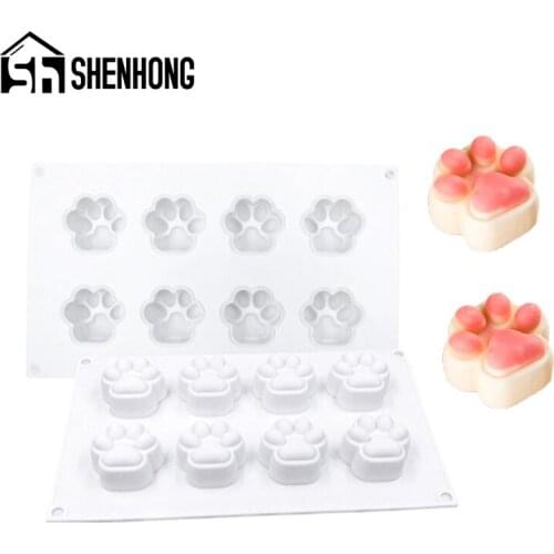 SHENHONG 8 Cavity French Dessert Mousse Cake Silicone Mold Cat Claw Shape Fruit Jelly Not Sticky Mould Chocolate Cupcake Tray
