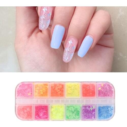 Mixed 12 Neon Colors Butterfly Nail Art Decals 3D Sequins Glitter Laser Colourful Fluorescent DIY Art Design for Nail Decoration