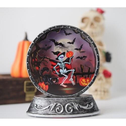 Led Skeleton Pumpkin Black Cat Candlestick, Electronic Copper Mirror Lamp for Halloween Festival Ornament