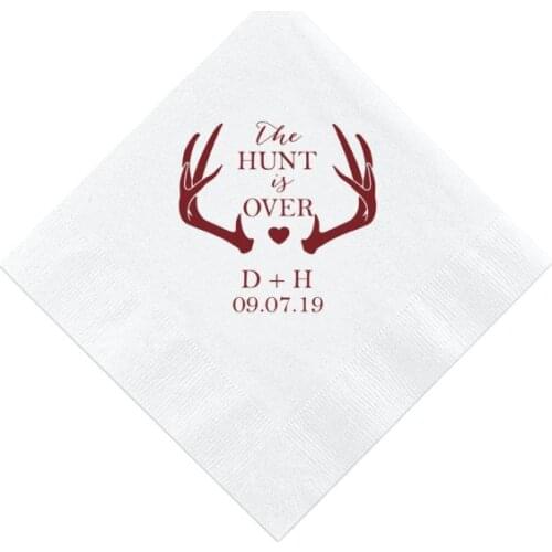 The Hunt is Over Wedding Napkins | Rehearsal Dinner | Engagement Party | Custom Bar Napkins | Personalised Wedding Napkins 50pcs
